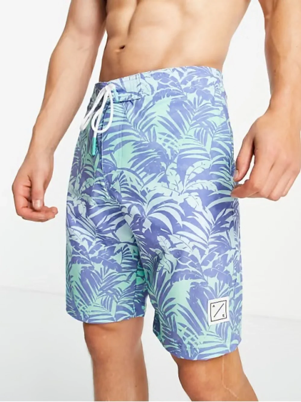 American Eagle | Blue and Green Palm Tree Print Boardshorts | Size Extra Large